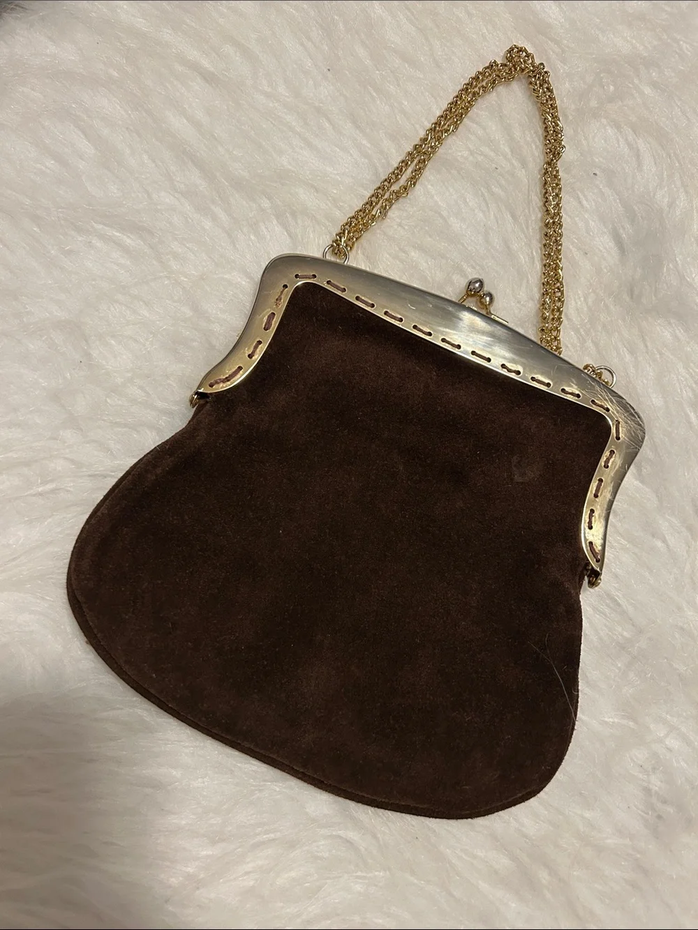 Vintage-Magid made in Italy Brown Suede Chain Handle kiss-lock Evening Bag